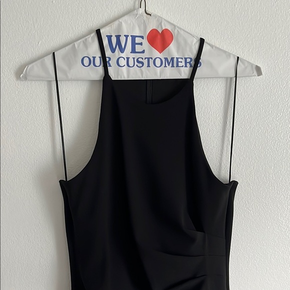 Badgley Mishka Black Halter, Ruched Side Slit Evening Gown - Picture 3 of 13